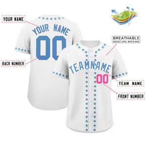 Custom White Light Blue Star Ribbing Authentic Baseball Jersey