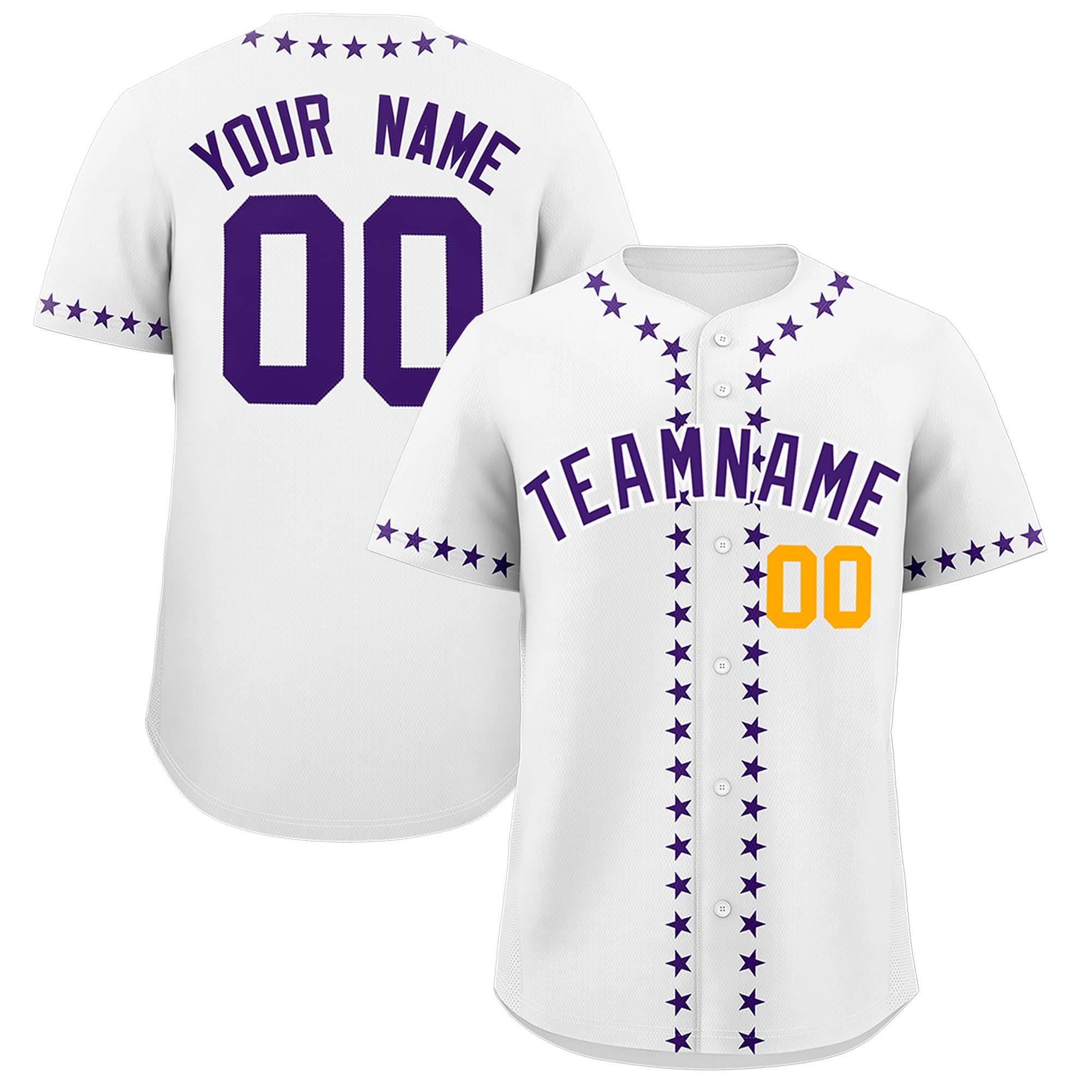 Custom White Purple Star Ribbing Authentic Baseball Jersey