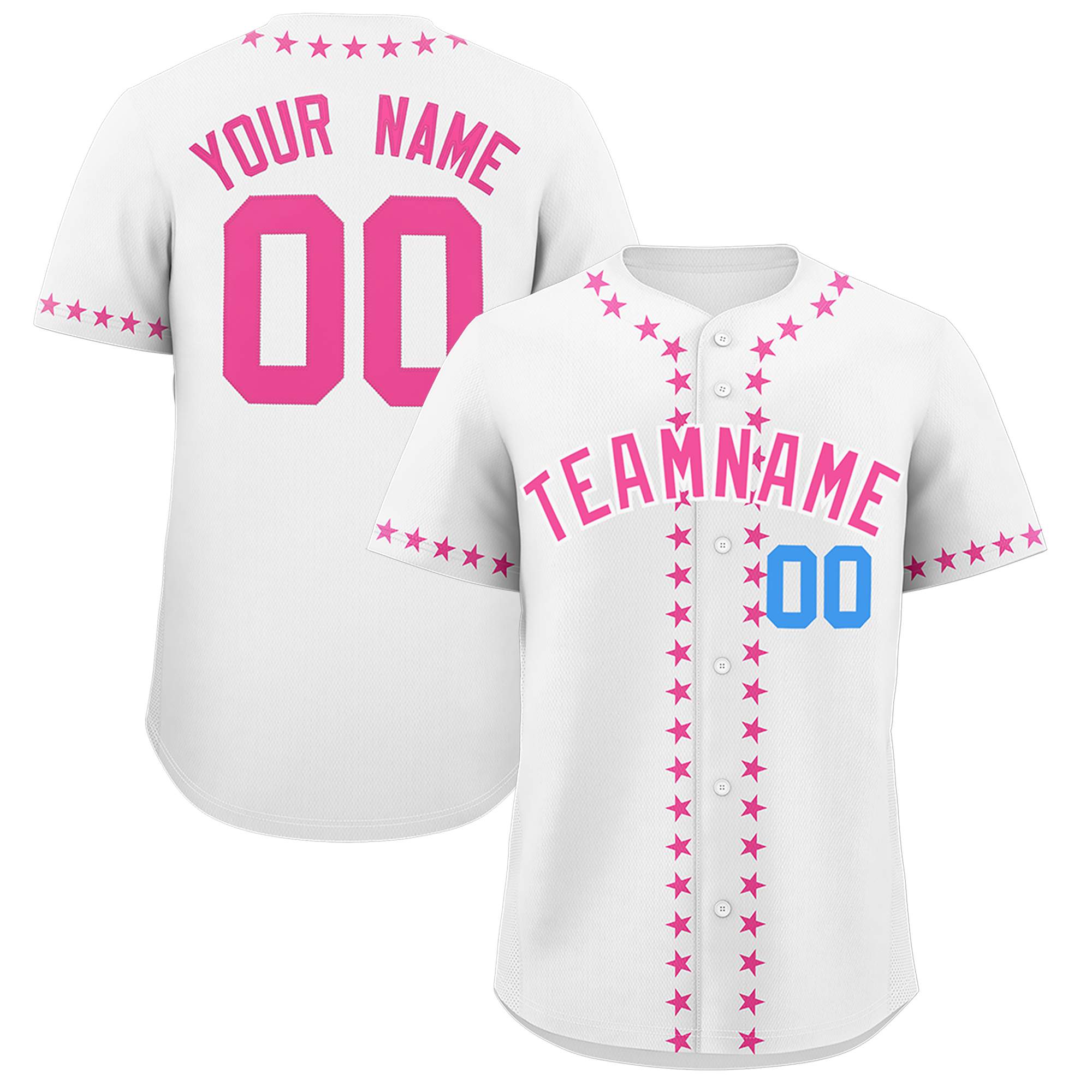 Custom White Pink Star Ribbing Authentic Baseball Jersey