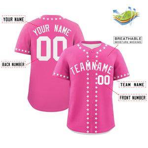 Custom Pink White Star Ribbing Authentic Baseball Jersey