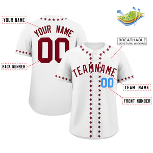 Custom White Crimson Star Ribbing Authentic Baseball Jersey