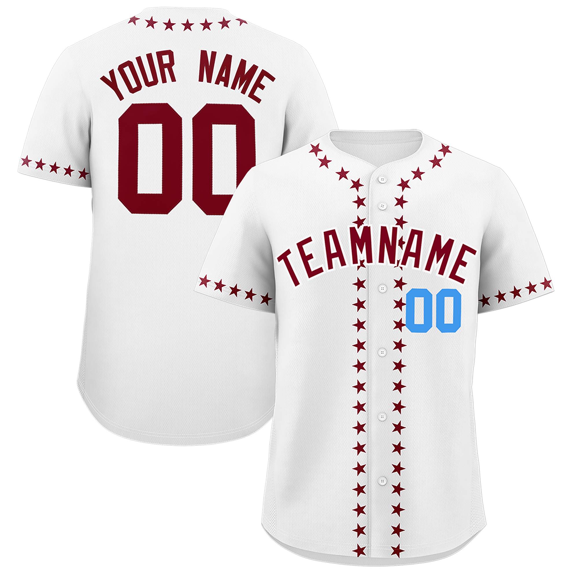 Custom White Crimson Star Ribbing Authentic Baseball Jersey