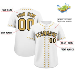 Custom White Old Gold Star Ribbing Authentic Baseball Jersey