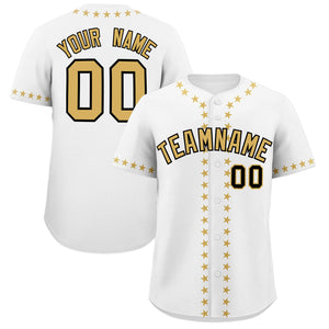 Custom White Old Gold Star Ribbing Authentic Baseball Jersey