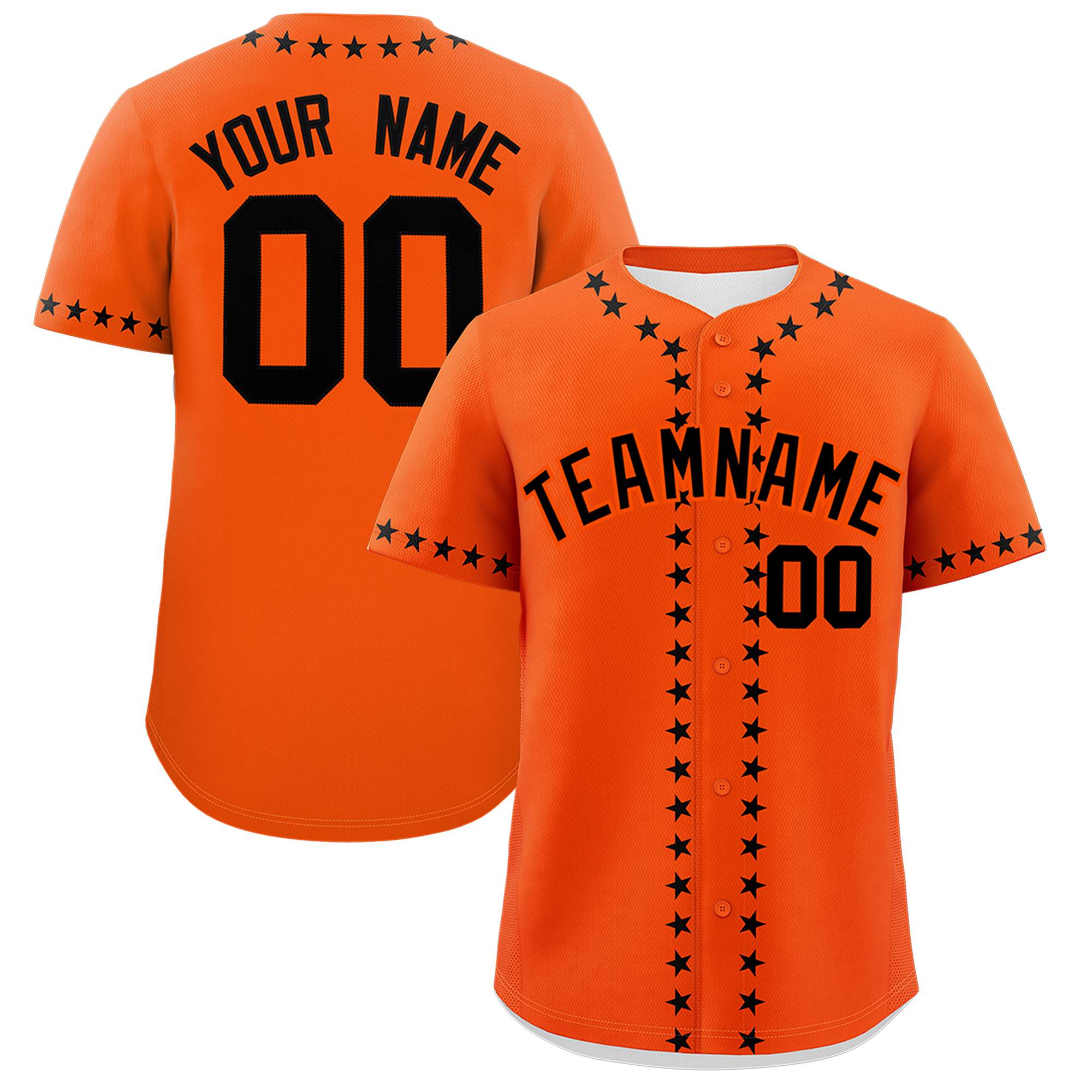 Custom Orange Black Star Ribbing Authentic Baseball Jersey