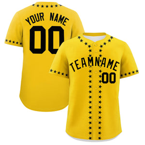 Custom Gold Black Star Ribbing Authentic Baseball Jersey