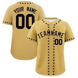 Custom Old Gold Black Star Ribbing Authentic Baseball Jersey