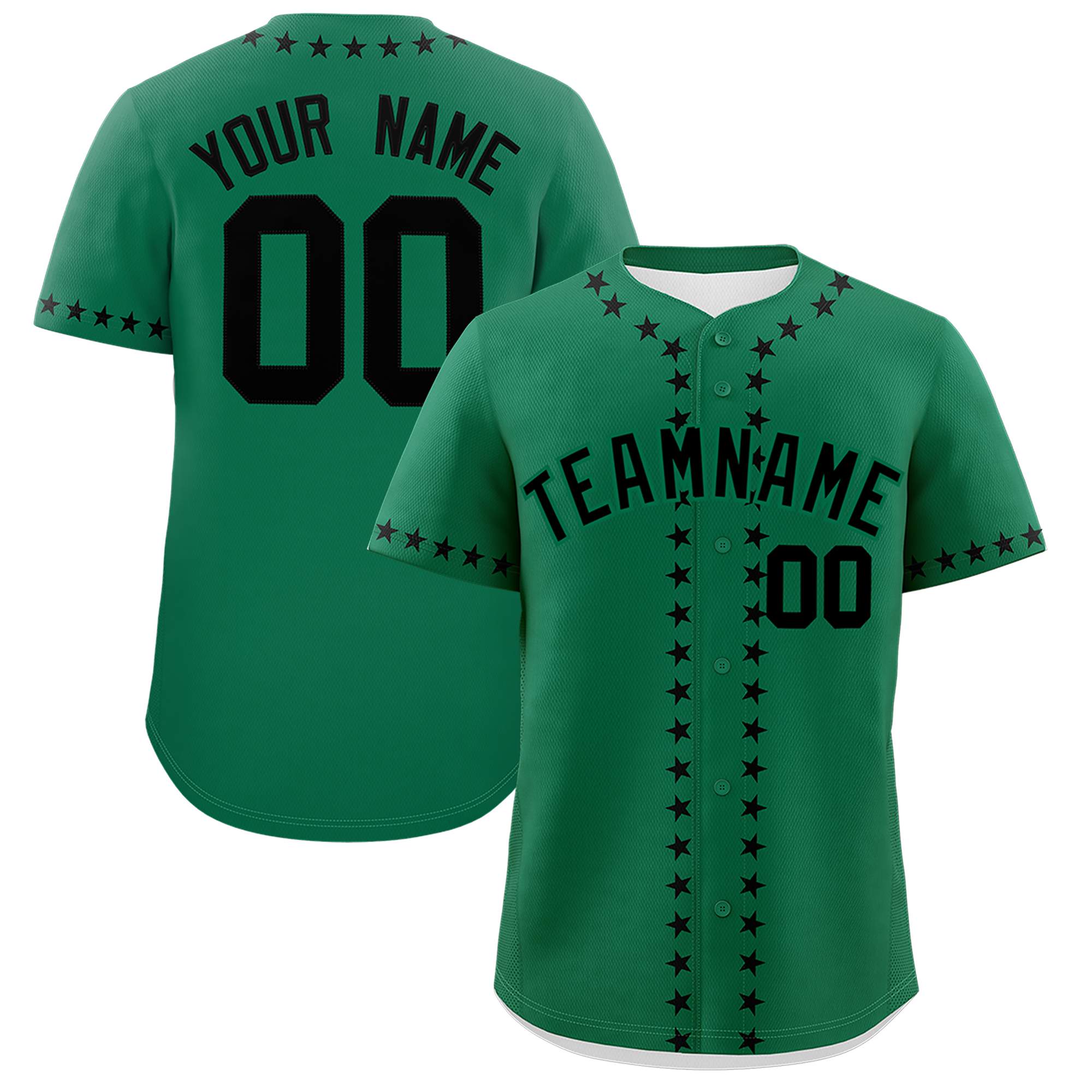 Custom Kelly Green Black Star Ribbing Authentic Baseball Jersey