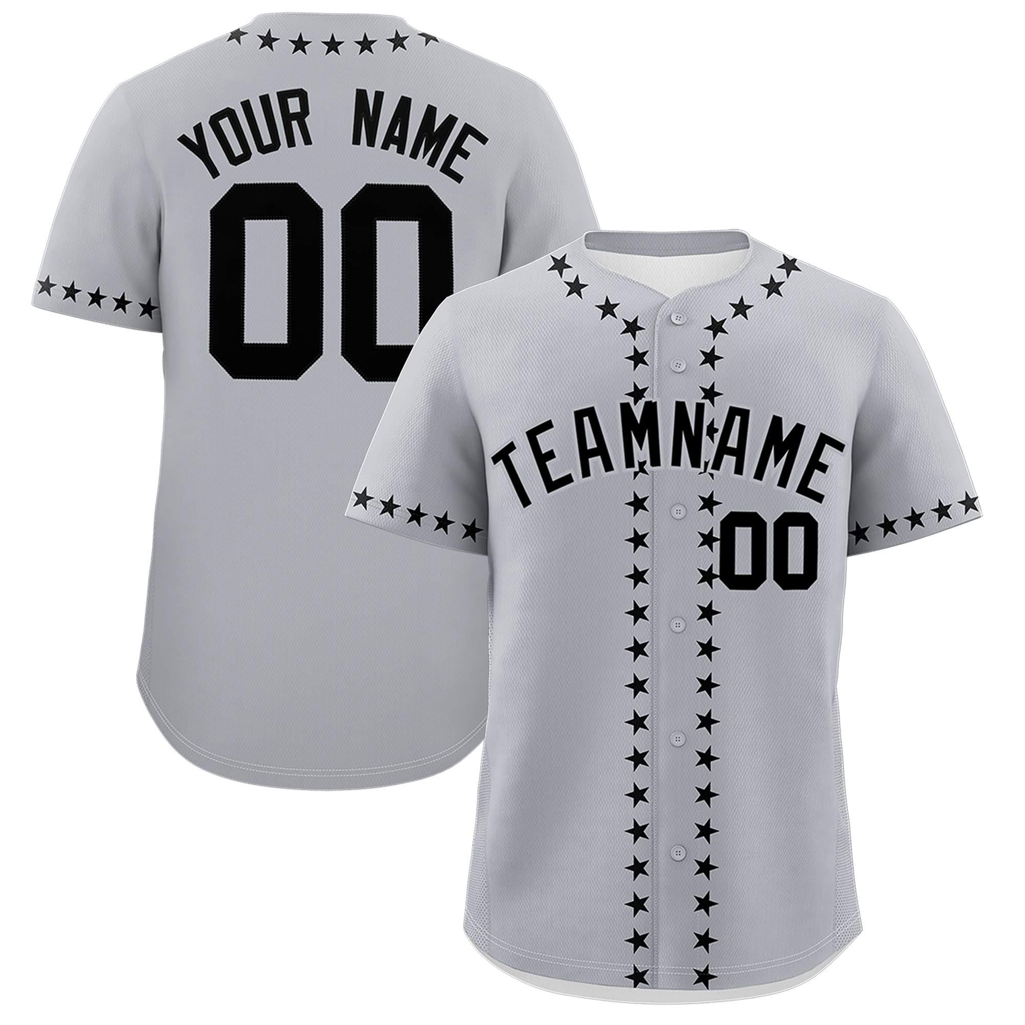 Custom Gray Black Star Ribbing Authentic Baseball Jersey