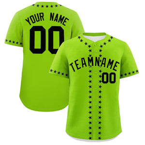 Custom Neon Green Black Star Ribbing Authentic Baseball Jersey