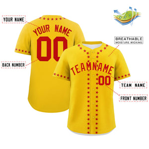 Custom Gold Red Star Ribbing Authentic Baseball Jersey