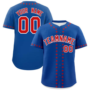 Custom Royal Red Star Ribbing Authentic Baseball Jersey