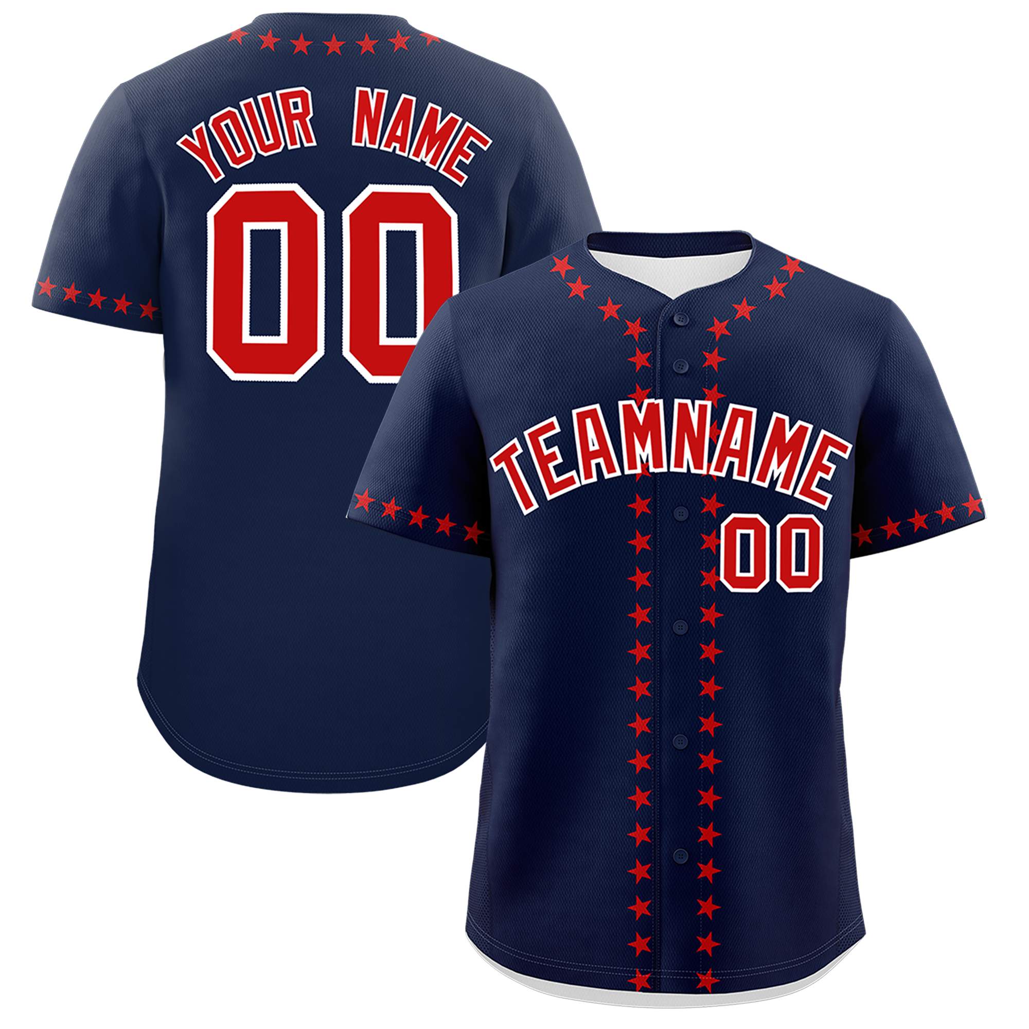 Custom Navy Red Star Ribbing Authentic Baseball Jersey