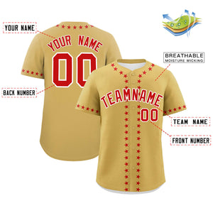 Custom Old Gold Red Star Ribbing Authentic Baseball Jersey