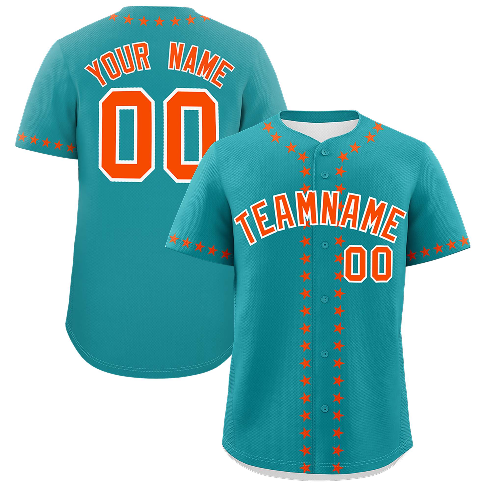 Custom Aqua Orange Star Ribbing Authentic Baseball Jersey