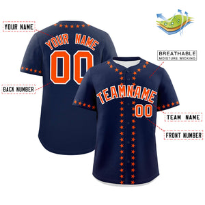 Custom Navy Orange Star Ribbing Authentic Baseball Jersey