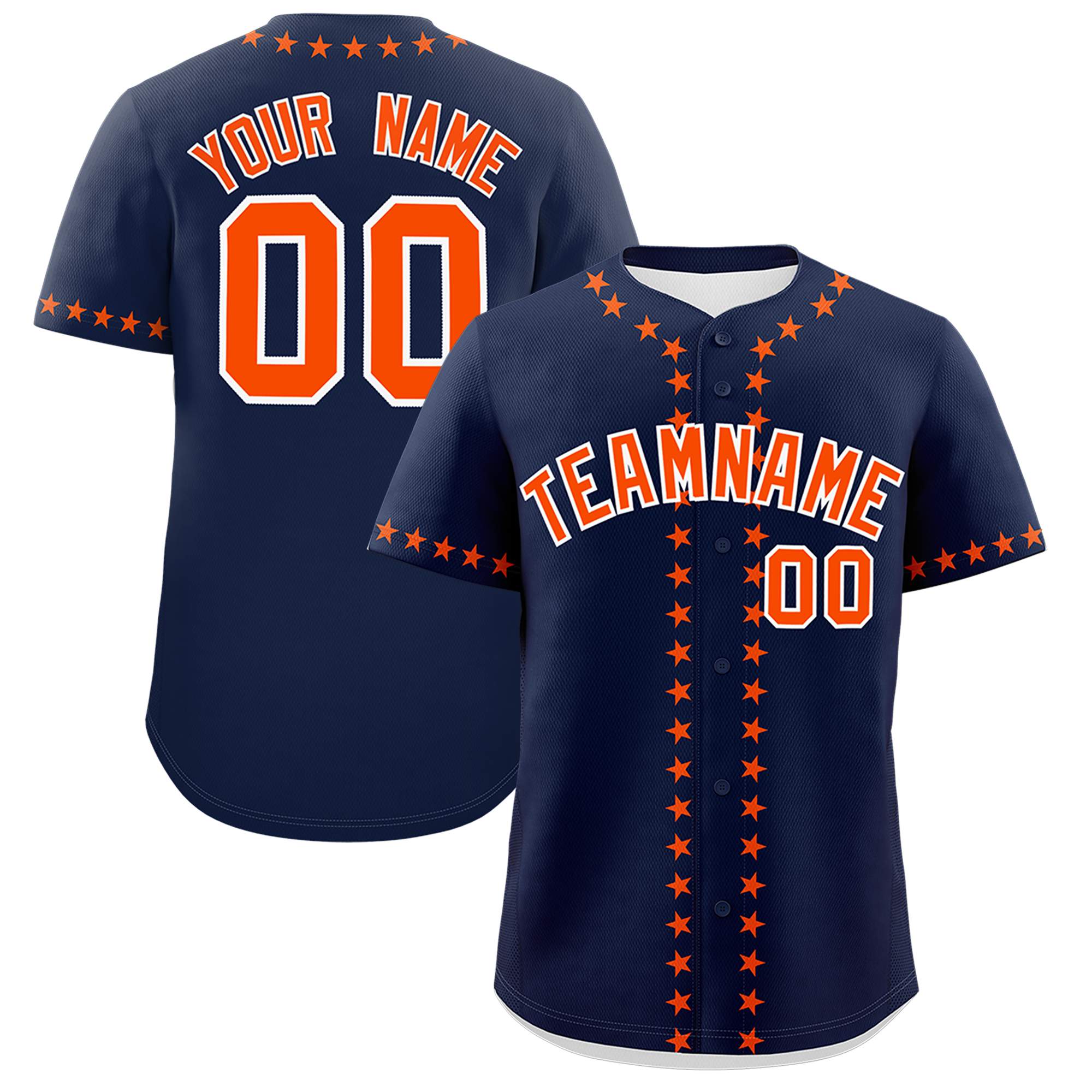 Custom Navy Orange Star Ribbing Authentic Baseball Jersey