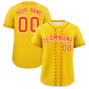 Custom Gold Orange Star Ribbing Authentic Baseball Jersey