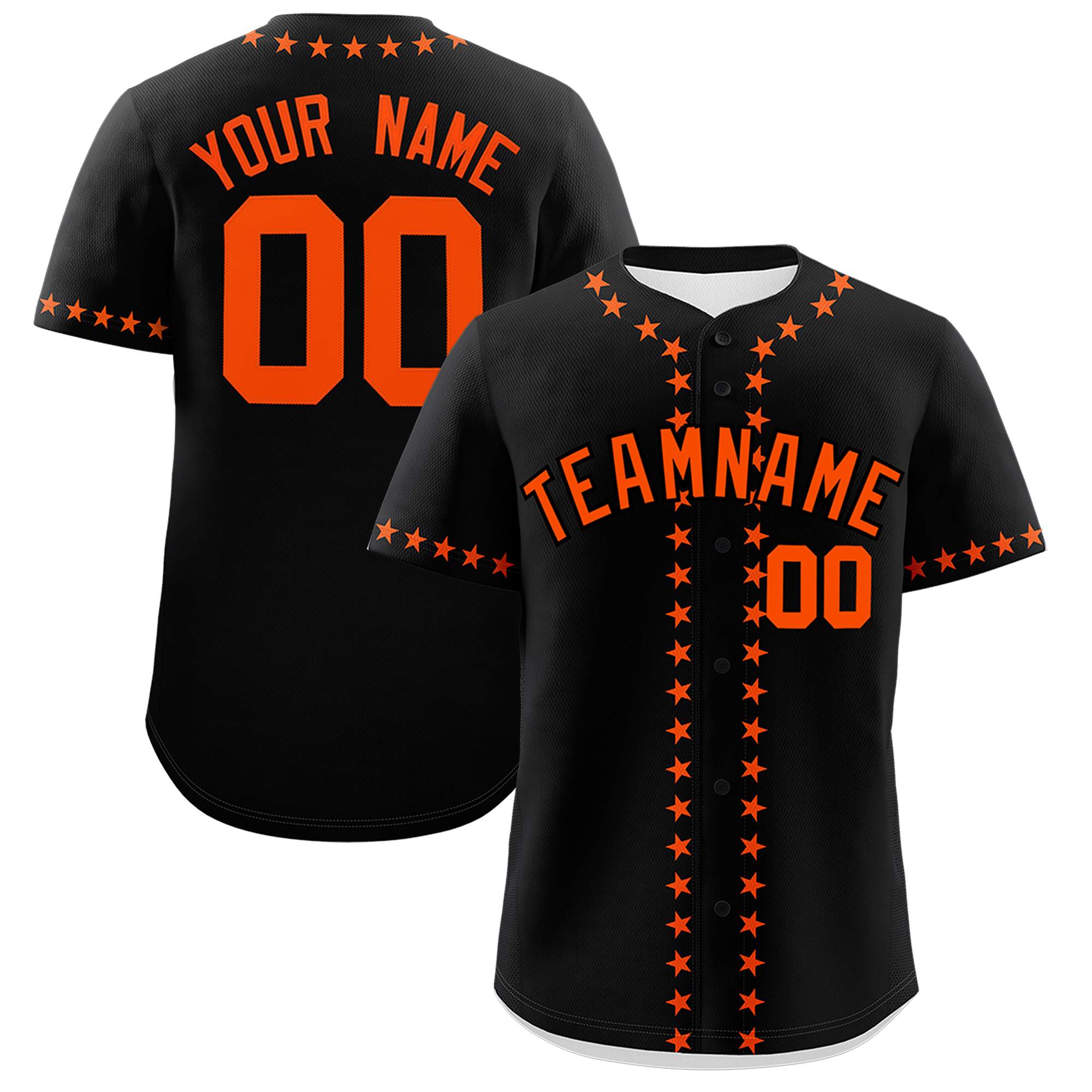 Custom Black Orange Star Ribbing Authentic Baseball Jersey