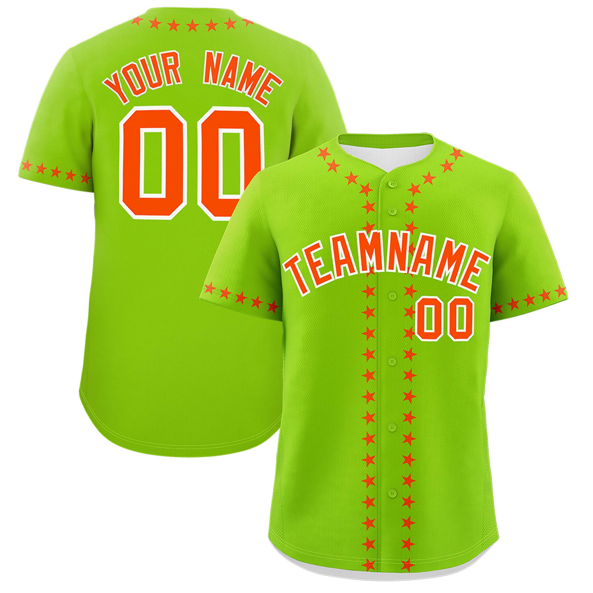 Custom Neon Green Orange Star Ribbing Authentic Baseball Jersey