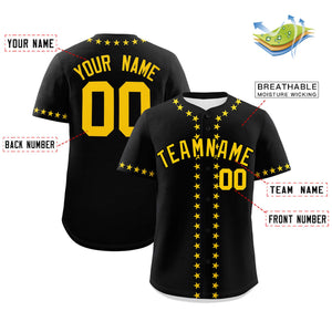 Custom Black Gold Star Ribbing Authentic Baseball Jersey