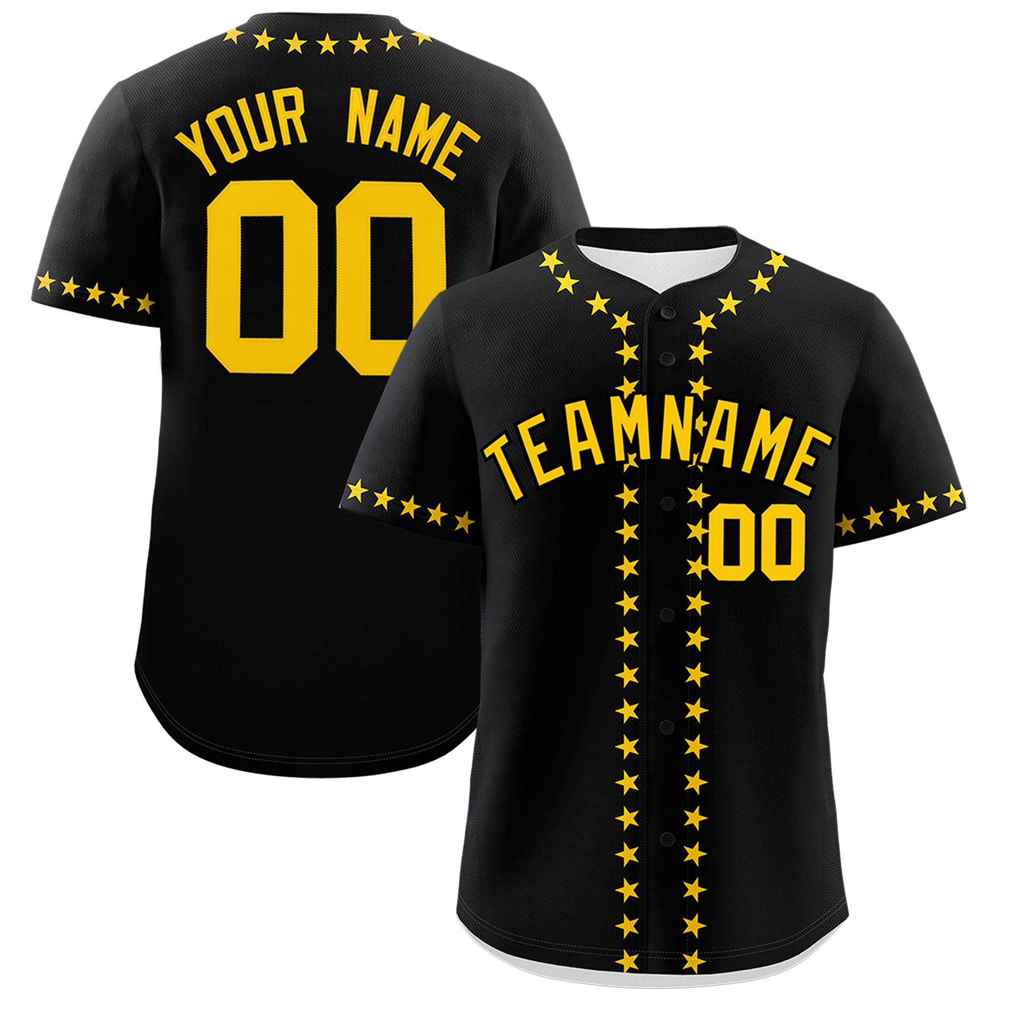 Custom Black Gold Star Ribbing Authentic Baseball Jersey