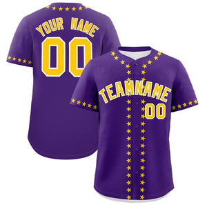 Custom Purple Gold Star Ribbing Authentic Baseball Jersey