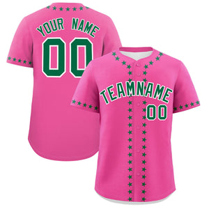 Custom Pink Kelly Green Star Ribbing Authentic Baseball Jersey