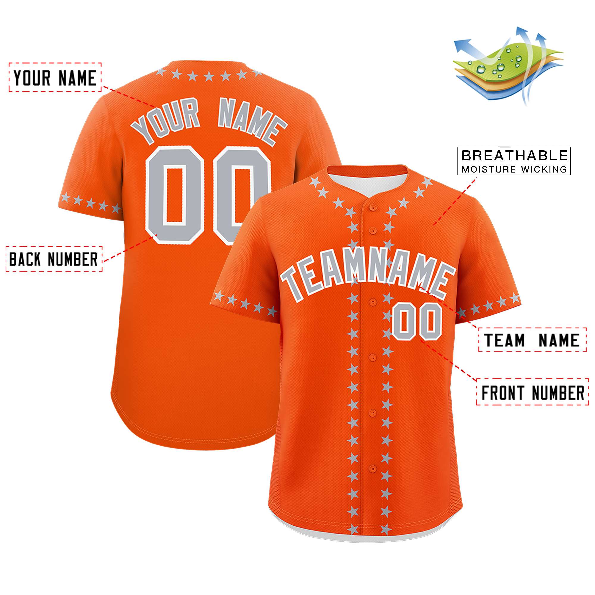 Custom Orange Gray Star Ribbing Authentic Baseball Jersey