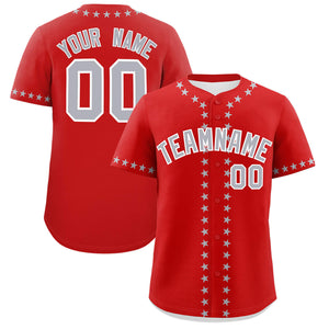 Custom Red Gray Star Ribbing Authentic Baseball Jersey