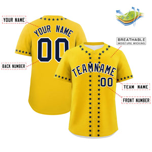 Custom Gold Navy Star Ribbing Authentic Baseball Jersey