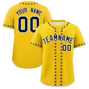 Custom Gold Navy Star Ribbing Authentic Baseball Jersey