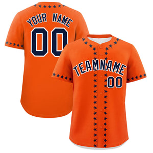 Custom Orange Navy Star Ribbing Authentic Baseball Jersey