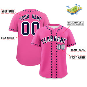 Custom Pink Navy Star Ribbing Authentic Baseball Jersey