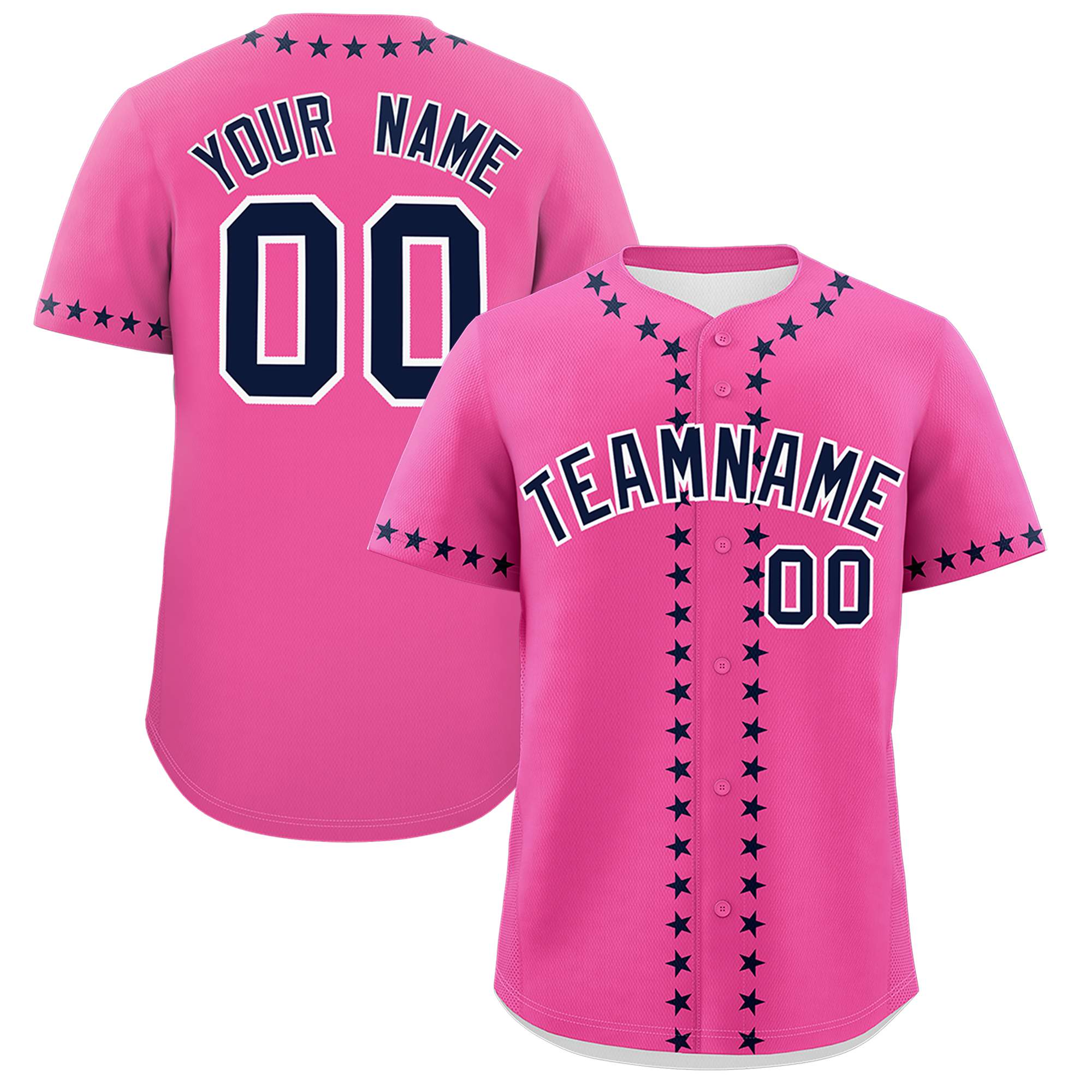 Custom Pink Navy Star Ribbing Authentic Baseball Jersey