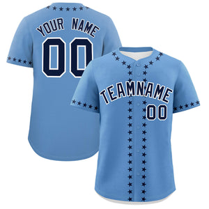 Custom Light Blue Navy Star Ribbing Authentic Baseball Jersey