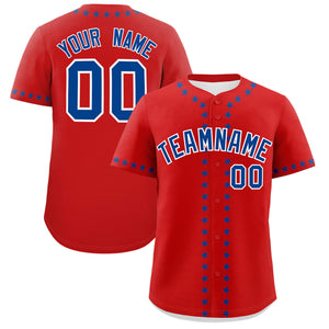 Custom Red Royal Star Ribbing Authentic Baseball Jersey