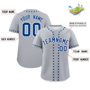 Custom Gray Royal Star Ribbing Authentic Baseball Jersey