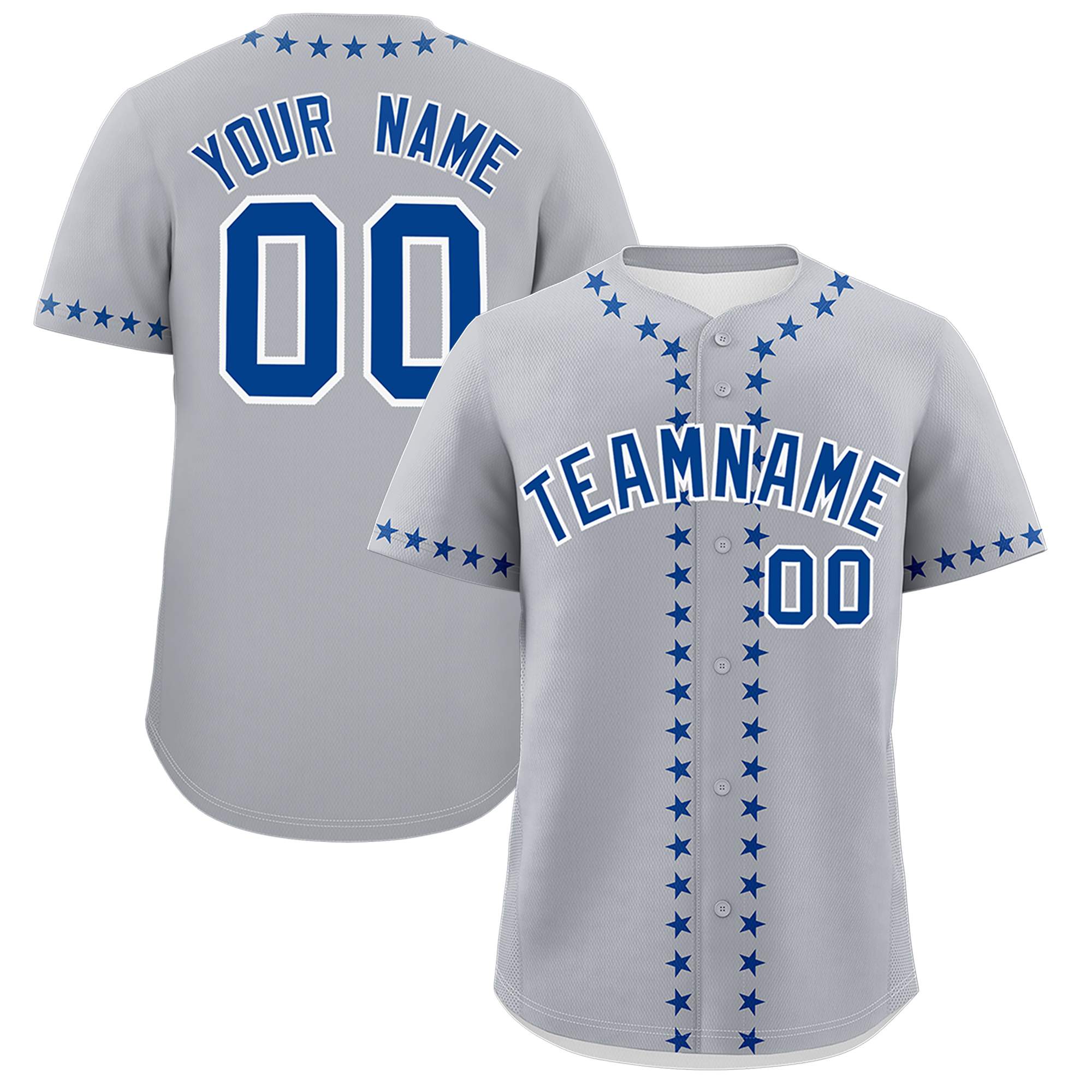 Custom Gray Royal Star Ribbing Authentic Baseball Jersey