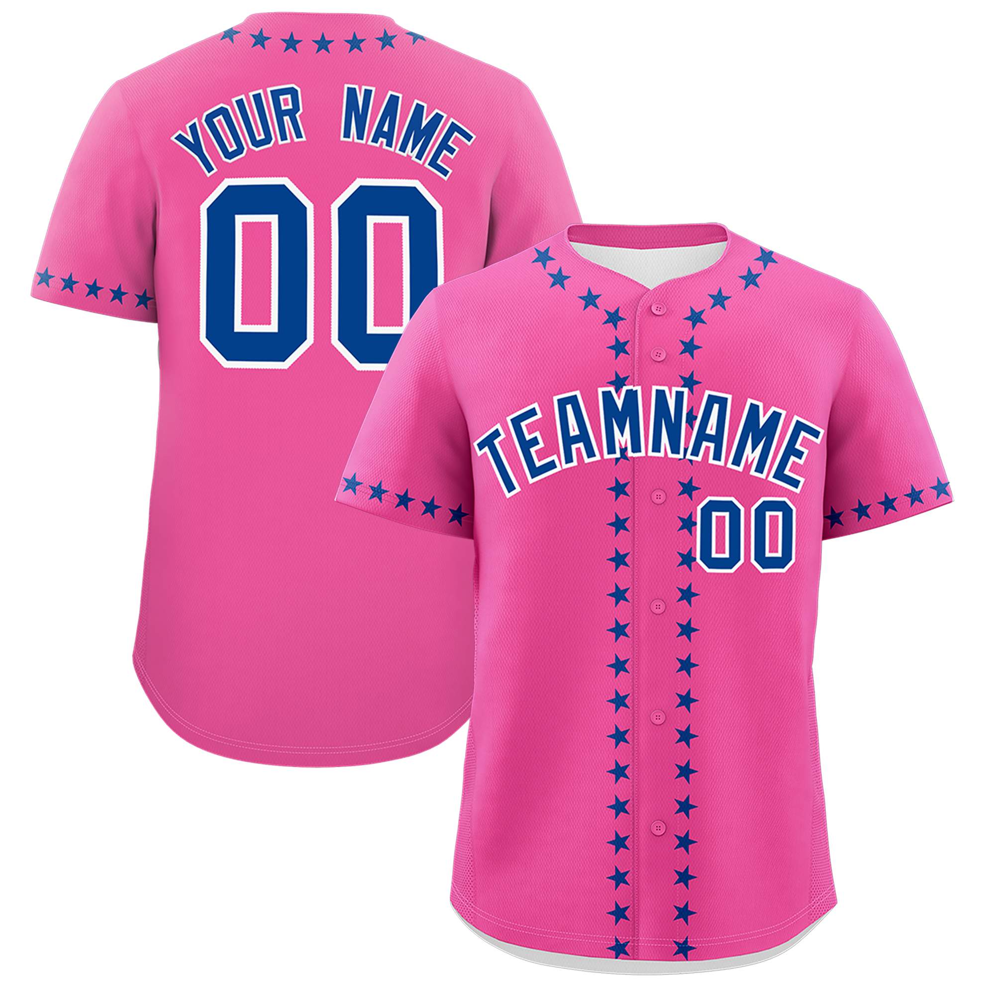 Custom Pink Royal Star Ribbing Authentic Baseball Jersey