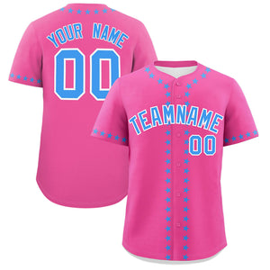 Custom Pink Powder Blue Star Ribbing Authentic Baseball Jersey