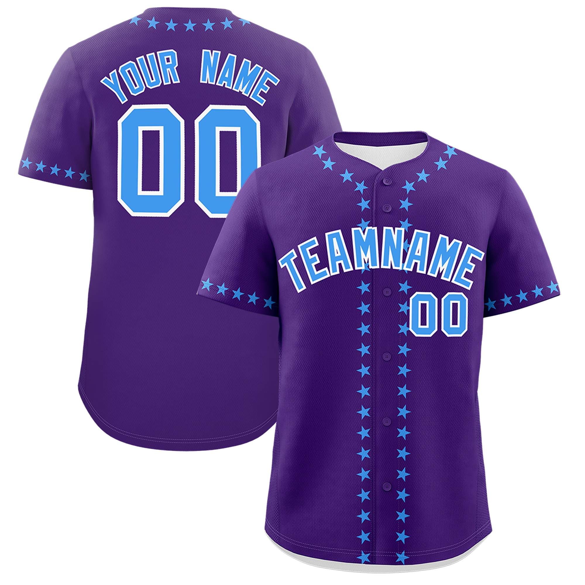 Custom Purple Powder Blue Star Ribbing Authentic Baseball Jersey