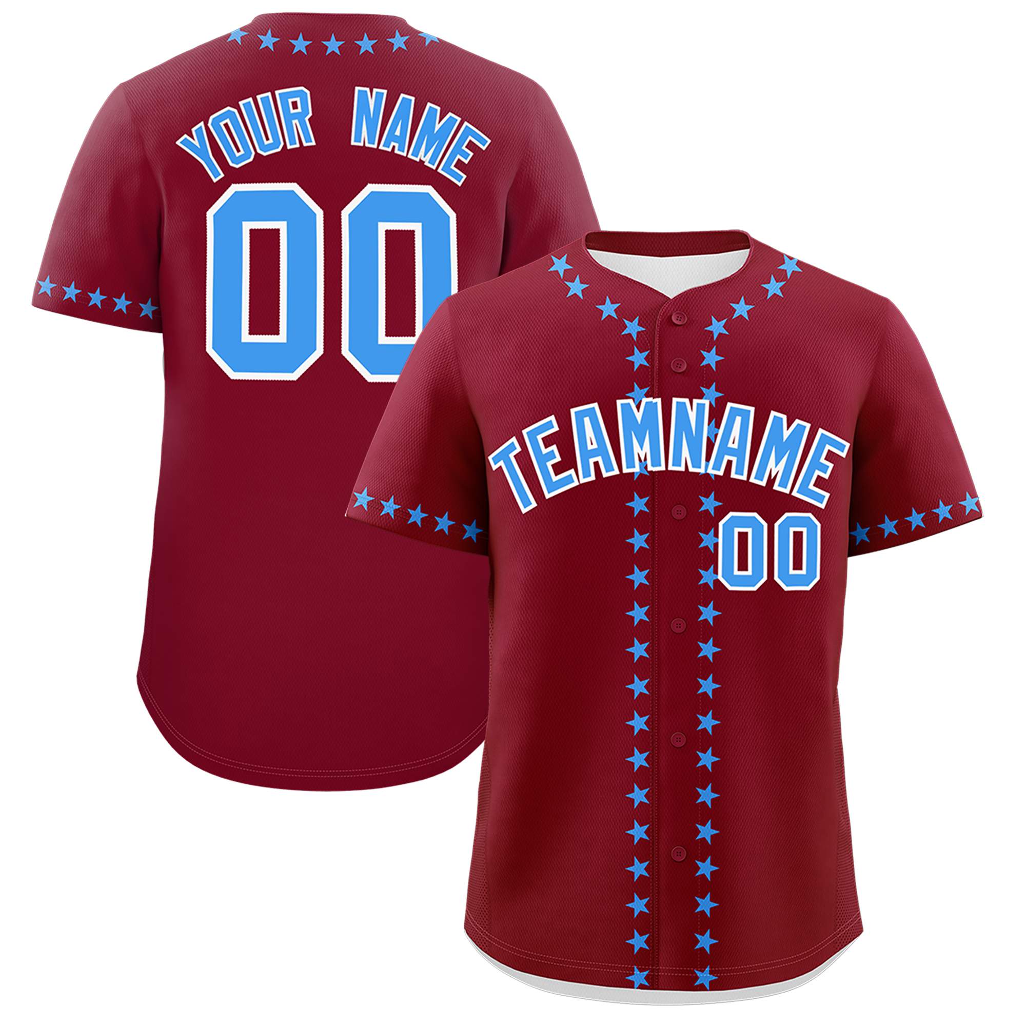 Custom Crimson Powder Blue Star Ribbing Authentic Baseball Jersey