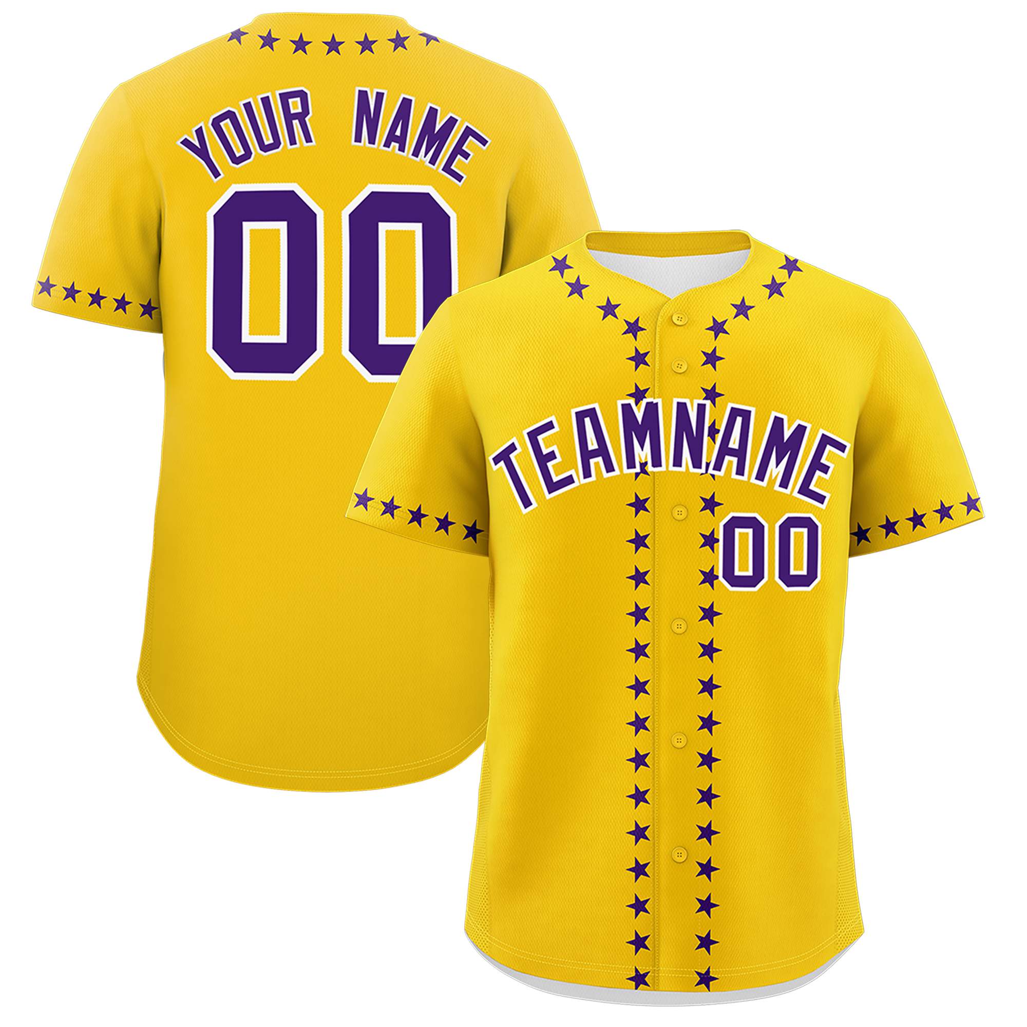 Custom Gold Purple Star Ribbing Authentic Baseball Jersey