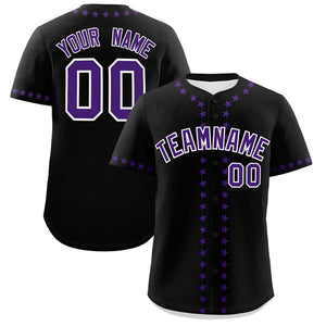 Custom Black Purple Star Ribbing Authentic Baseball Jersey