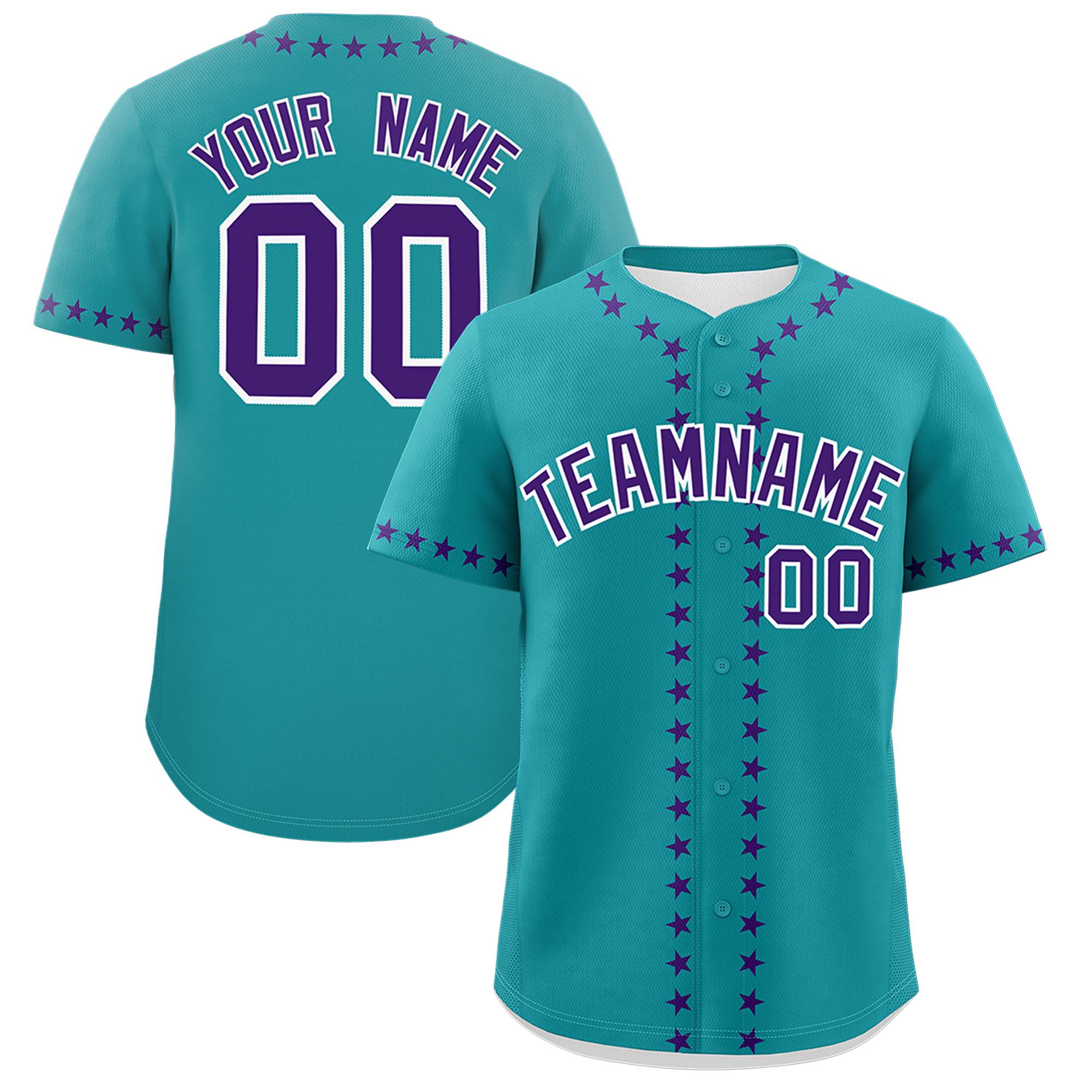 Custom Teal Purple Star Ribbing Authentic Baseball Jersey