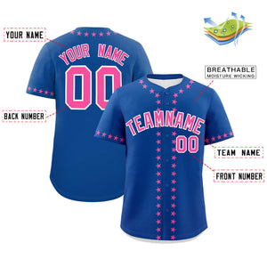 Custom Royal Pink Star Ribbing Authentic Baseball Jersey