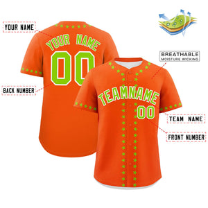 Custom Orange Neon Green Star Ribbing Authentic Baseball Jersey