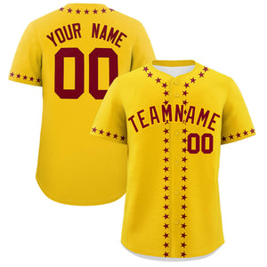 Custom Gold Crimson Star Ribbing Authentic Baseball Jersey