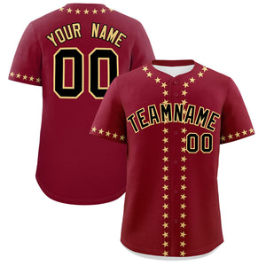 Custom Crimson Khaki Star Ribbing Authentic Baseball Jersey